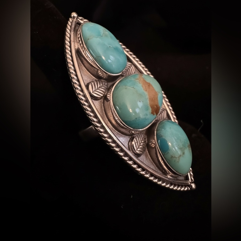 Genuine Kingman Turquoise and sterling Silver Statement Ring